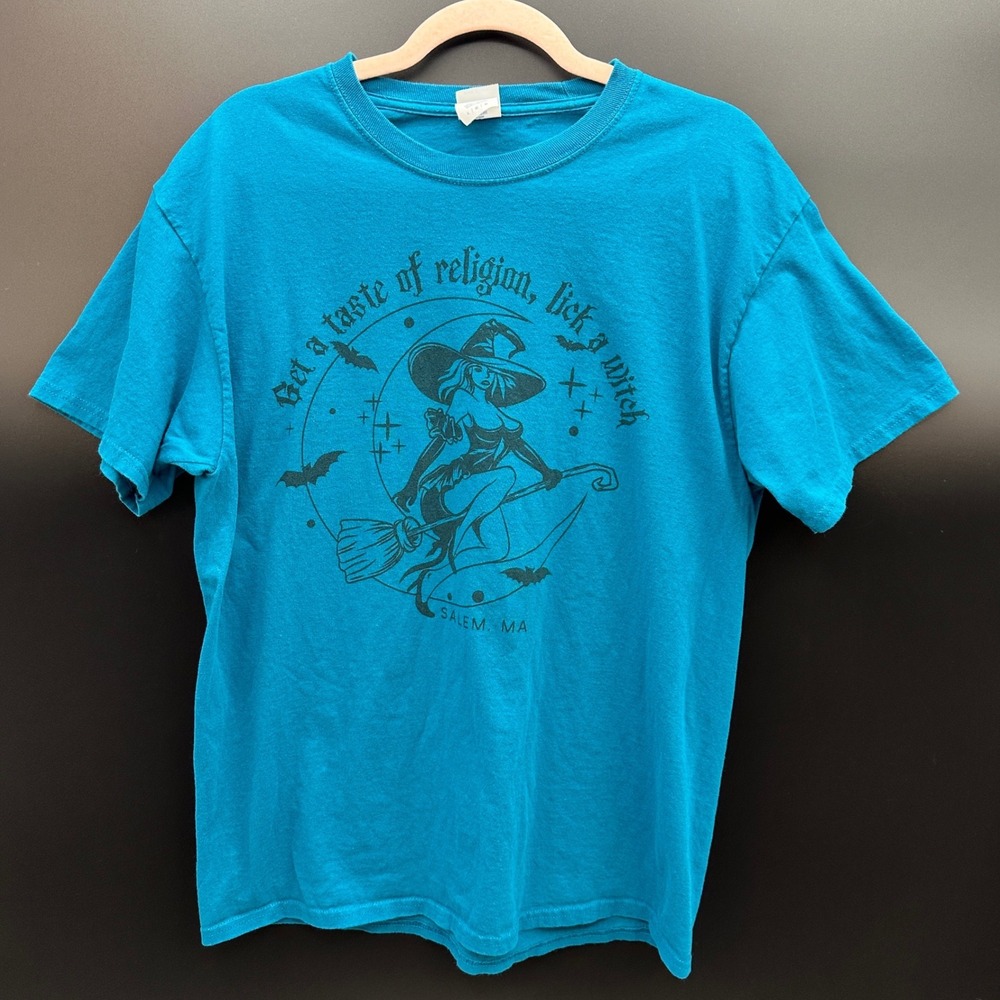 Port & Company Salem MA Lick a Witch Graphic T-Shirt Blue Large